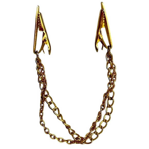 Vintage art deco Gold Chain sweater tie bar double chain patent number mark - Picture 5 of 7